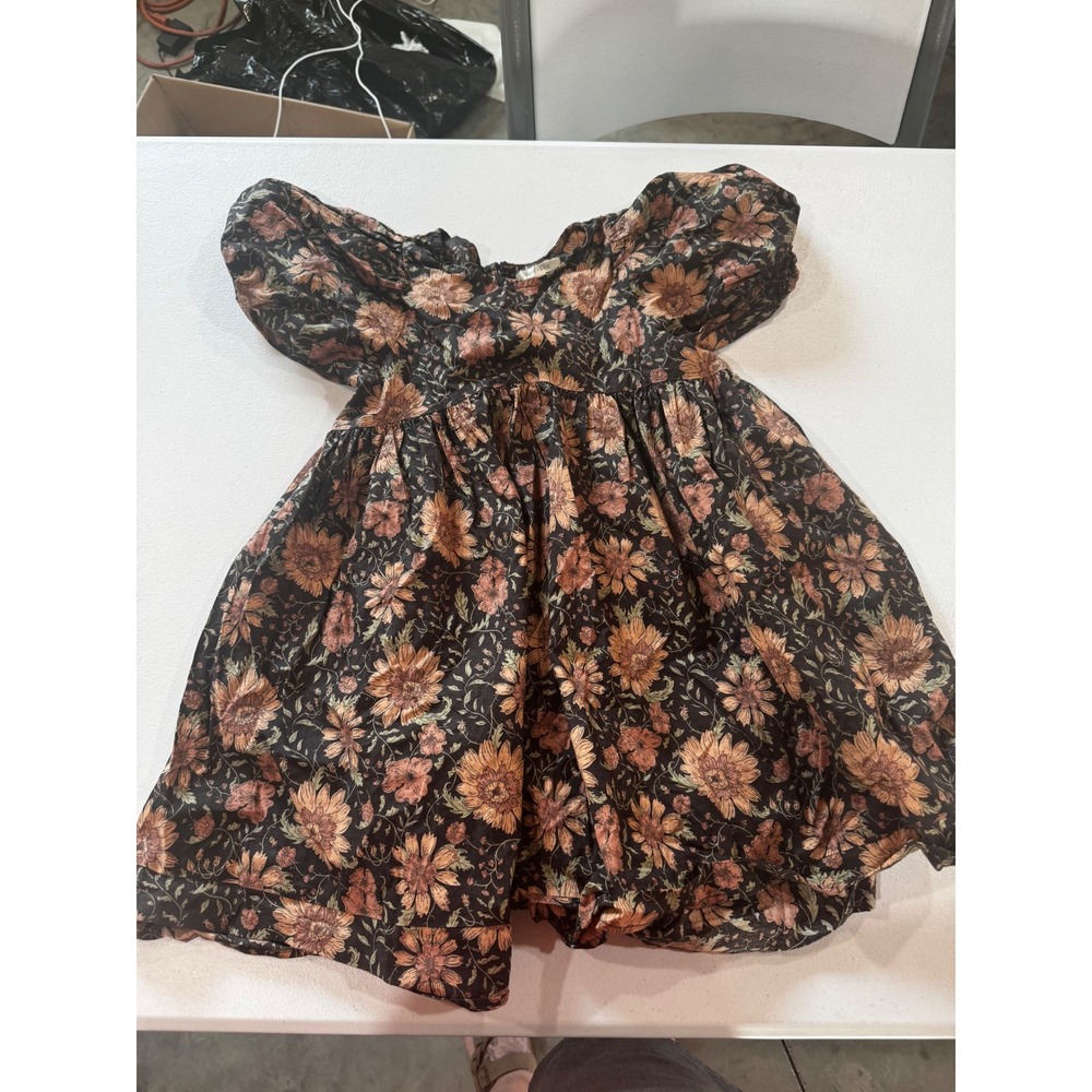 Noralee Girls Floral Puff Sleeve Babydoll Dress Dark Autumn Botanical Size 8
